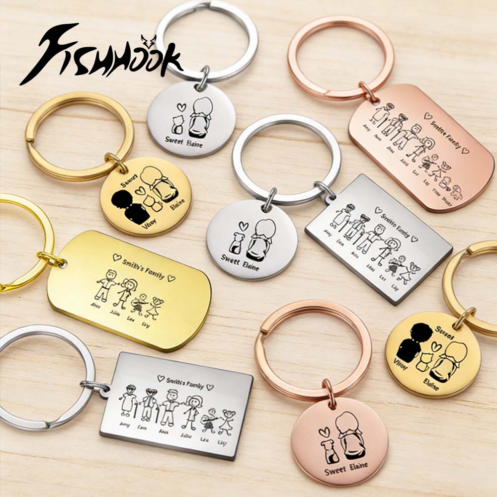 Initial Ring Custom - 가족 맞춤형 키체인, 이름 각인 키링,
