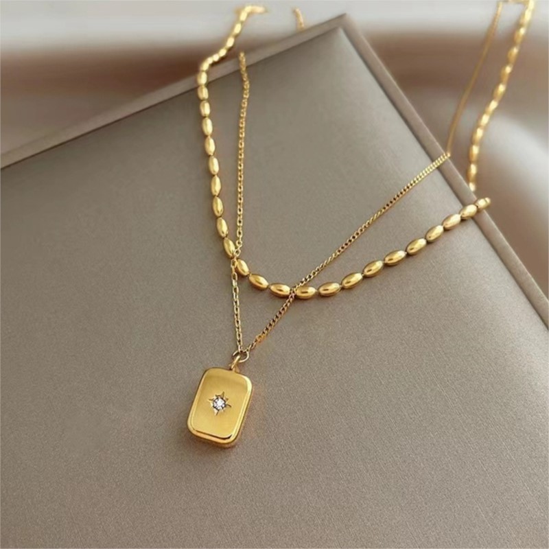Birth Flower Necklace - ANENJERY 316L 스테인레스 스틸 더블 레이어