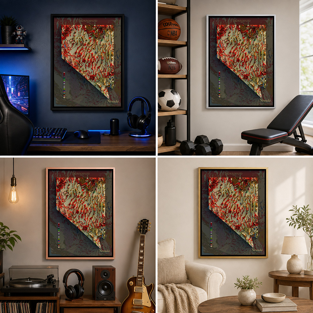 네바다 지질 지도, 액자에 담긴 알루미늄 소재 포스터, - Custom Map Poster 리뷰 및 가격